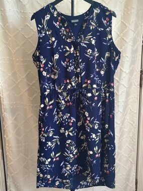 Nicole Miller Original Navy Floral Sleeveless Dress Large